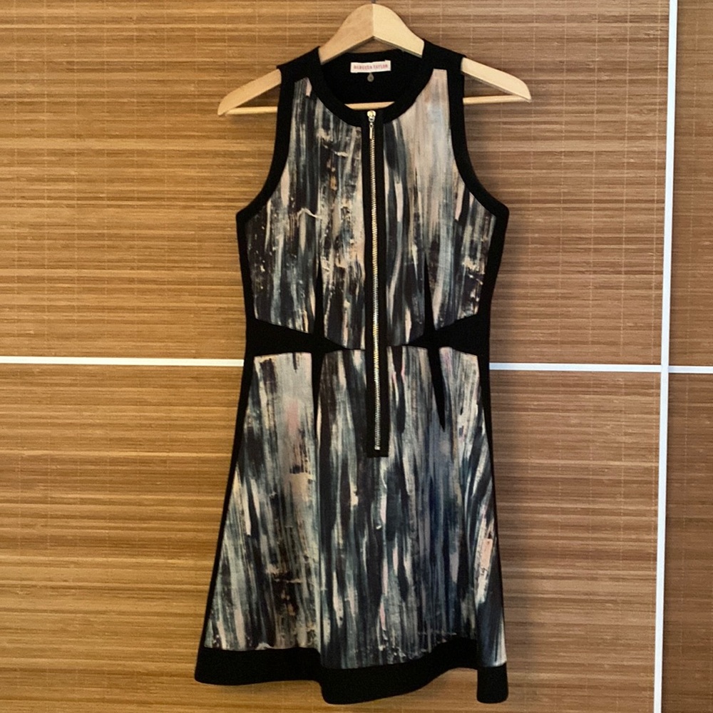 Rebecca Taylor Black Multi-Color Abstract Print Sleeveless Dress